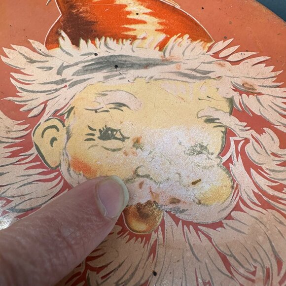 Vintage Santa Claus Candy Tin 1930s Mrs Stevens Red Round Kitschy Metal READ - Picture 6 of 15